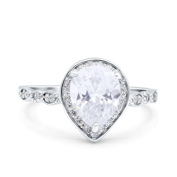 Teardrop Pear Art Deco Wedding Ring Simulated Cubic Zirconia 925 Sterling Silver